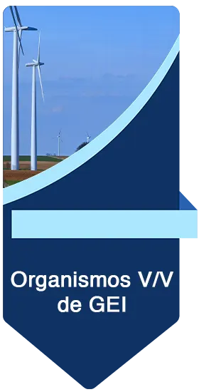 Banner con varias hélices de energía eólica con un pie de pagina de color azul con la lectura: Organismos V/V de GEI