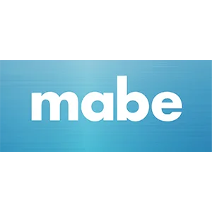 logotipo de MABE en fondo azul